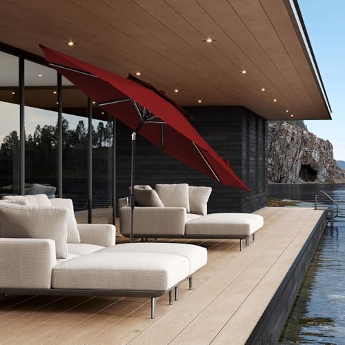 JEAREY 9 ft 2-Tiers Patio Umbrella with Push Button Tilt, Navy Blue A58987