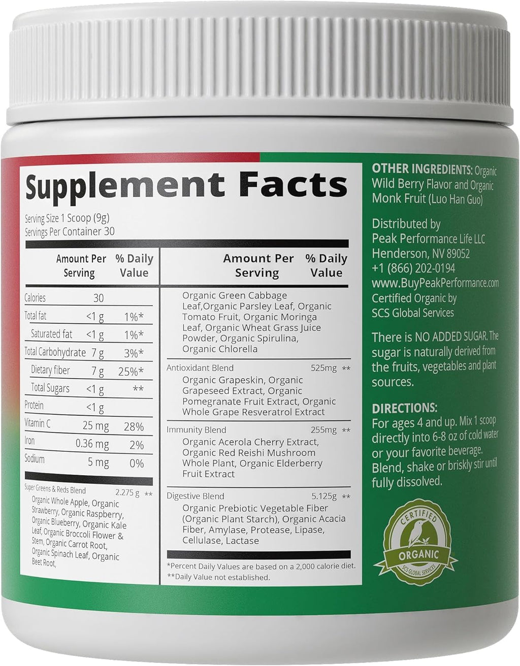 Organic Kids Greens & Reds Superfood Powder with 25+ Fruits & Vegetables K334