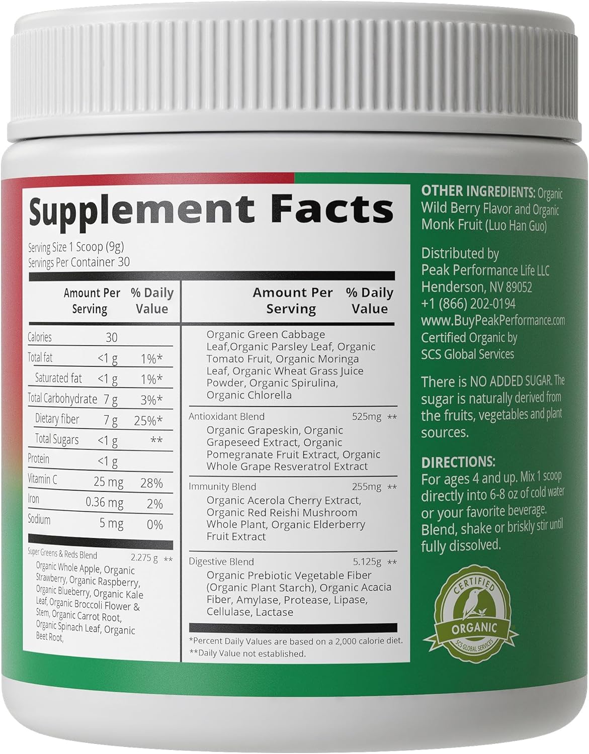 Organic Kids Greens & Reds Superfood Powder with 25+ Fruits & Vegetables K334