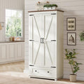 Farmhouse Kitchen Pantry Cabinet, 72" Tall Storage Cabinet with Adjustable Shelves & Barn Doors, Freestanding Kitchen Cupboard for Dining Room, Living Room, Barnwood+White
