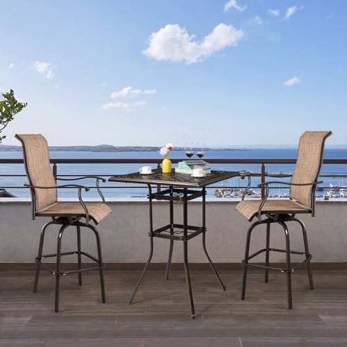 BIVVI 32" Cast Aluminum Round Outdoor Side Table, Black I657