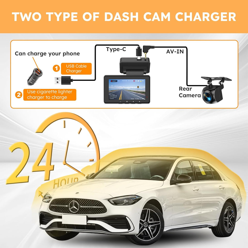 4K Dash Cam Front and Rear with WiFi and GPS, Night Vision, G-Sensor W16914