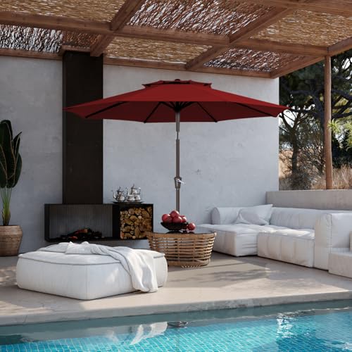 JEAREY 9 ft 2-Tiers Patio Umbrella with Push Button Tilt, Navy Blue A58987