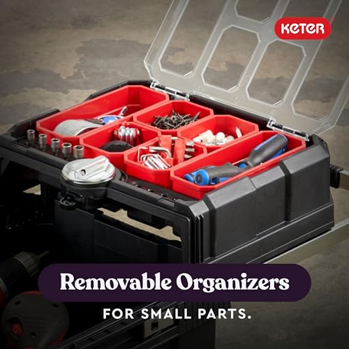 Keter Masterloader Resin Rolling Tool Box with Locking System, Black E51235