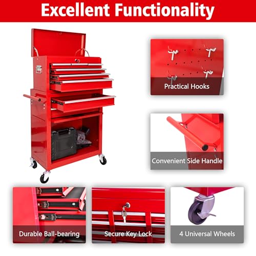 5-Drawer Rolling Tool Chest with Brake Casters, Black E95317