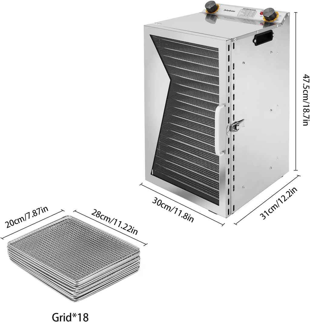 Food Dehydrator with 18 Stainless Steel Trays, Adjustable Timer and Temperature Control F933591