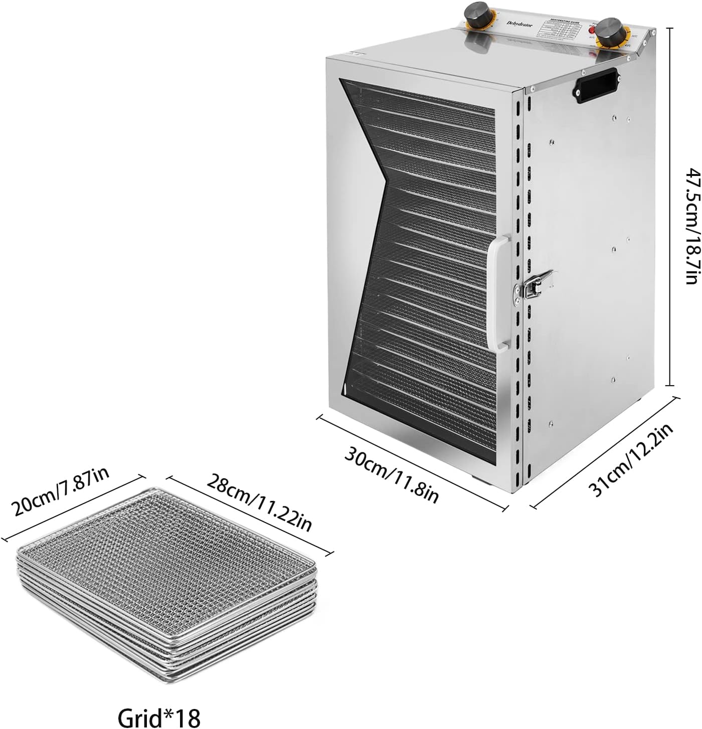 Food Dehydrator with 18 Stainless Steel Trays, Adjustable Timer and Temperature Control F933591