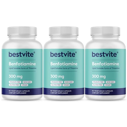 BESTVITE Benfotiamine 300mg (180 Vegetarian Capsules) (60x3) No Stearates - No Silicon Dioxide - Vegan - Non GMO - Gluten Free