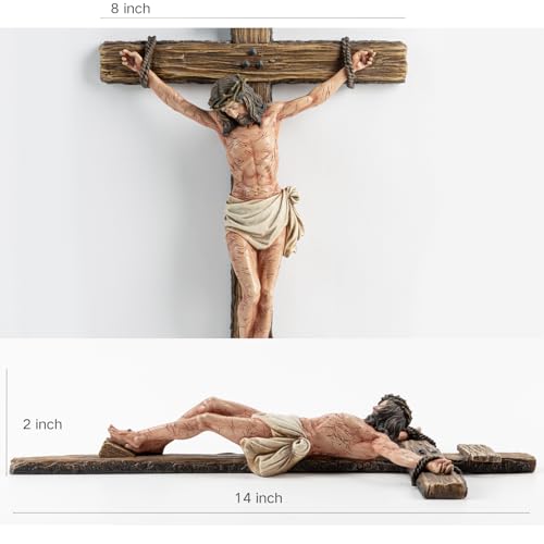 DevotedWalls 14" Hand Painted Catholic Crucifix for Wall V21624