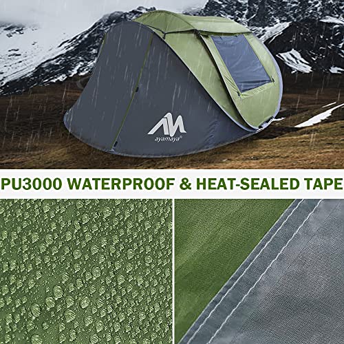 4 Person Pop Up Tent for Camping - AYAMAYA Waterproof Instant Family Tent with Skylight and Removable Rainfly I990