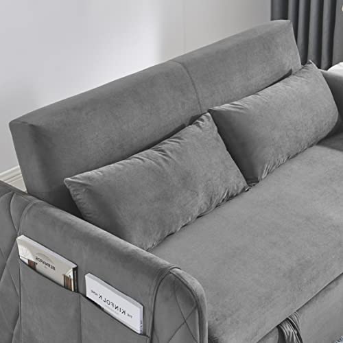 55" Modern Convertible Sofa Bed Velvet Loveseat with 2 Pillows L9348