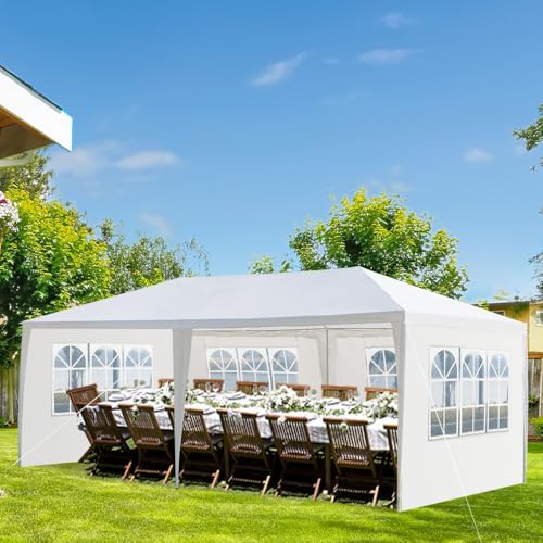 10x30 Party Tent with 8 Removable Sidewalls, Waterproof White Canopy K1981