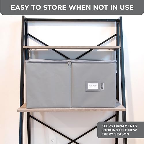 Christmas Ornament Storage Container with Dividers, Zippered, Heavy Duty 600D, Grey Q1814