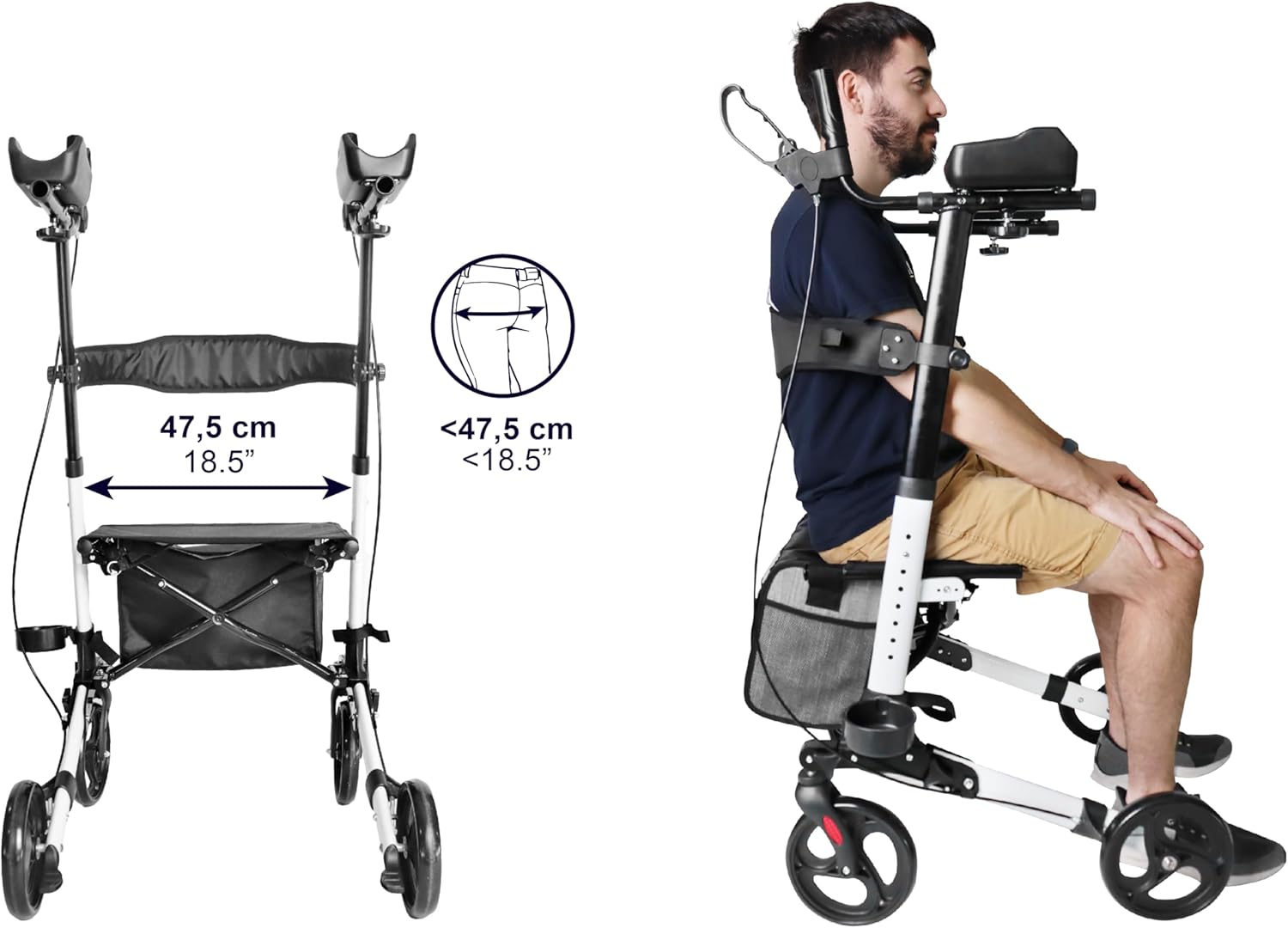 KMINA Upright Rollator Walker with Seat and Back Support, Folding for Seniors H705