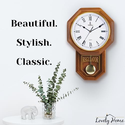 Pendulum Wall Clock Battery Operated Wooden Schoolhouse K6203