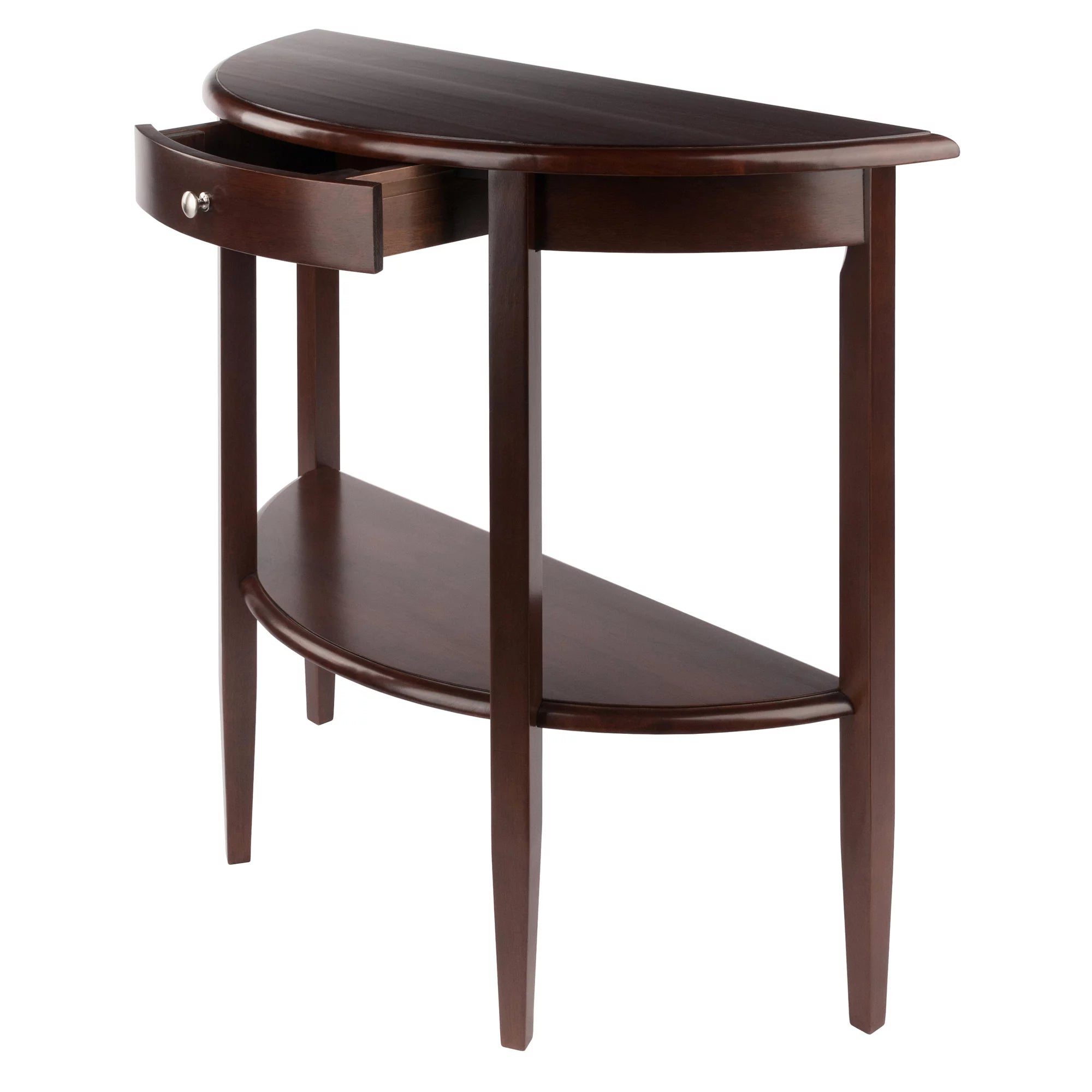 Winsome Wood Concord Half Moon Console Table with Drawer and Shelf, Walnut Finish F52882