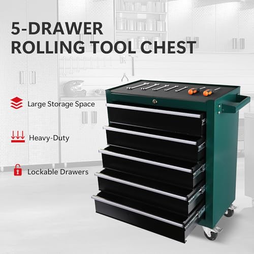 5-Drawer Rolling Tool Chest with Brake Casters, Black E95317