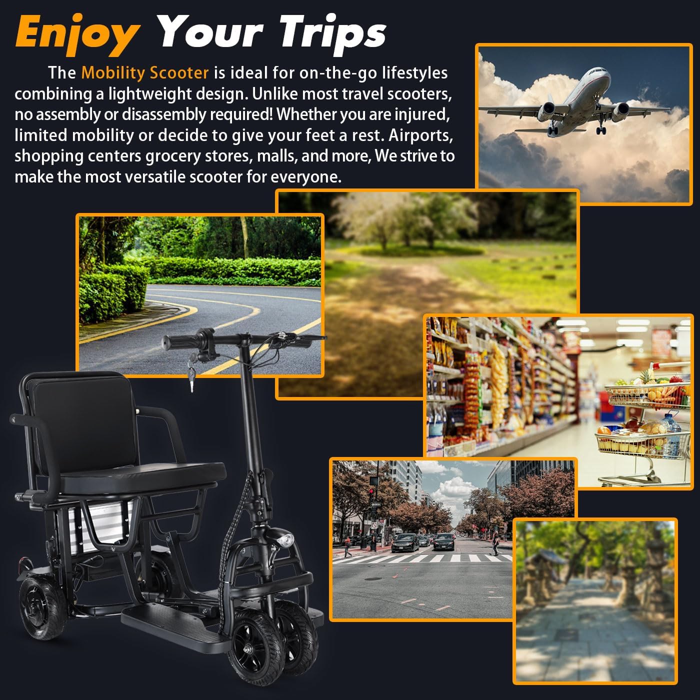 Folding Mobility Scooter for Adults, Dual Front Wheels, Airline Approved O460196