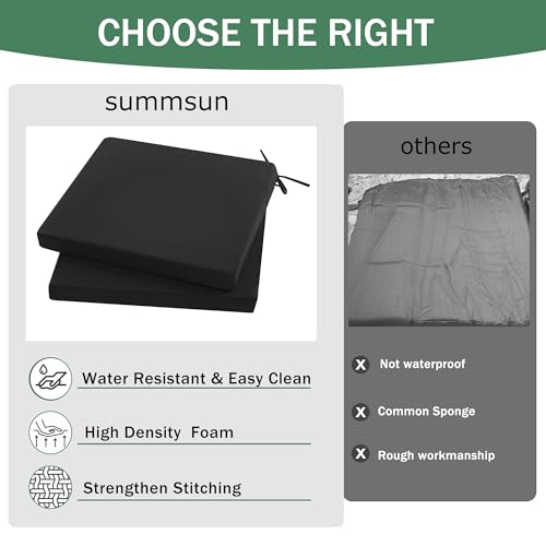 Outdoor Chair Cushions Set of 4, Waterproof Patio Seat Cushions with Ties, Black A5741