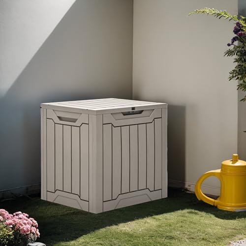 YITAHOME Outdoor Storage Box with Cushion, 120 Gallon, Lockable, Light Brown O374
