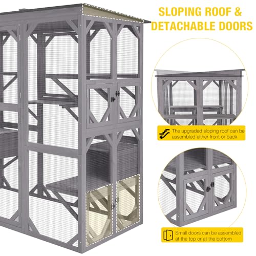 Aivituvin Cat House Outdoor Catio with Large Door, Wooden Cat Cage Indoor Playpen, 70 Inch I919236