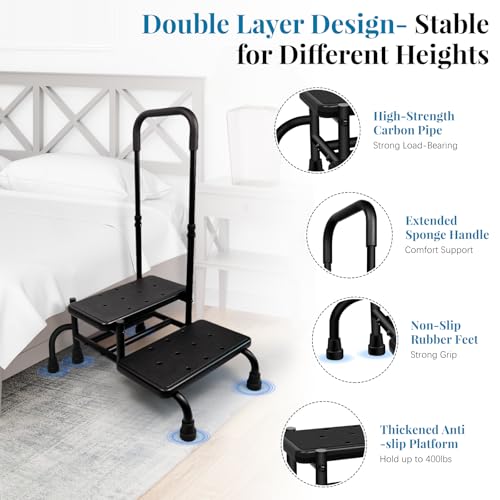 2 Step Stool with Handle for Elderly, Heavy Duty Medical Step Stool with 5 Legs K9980