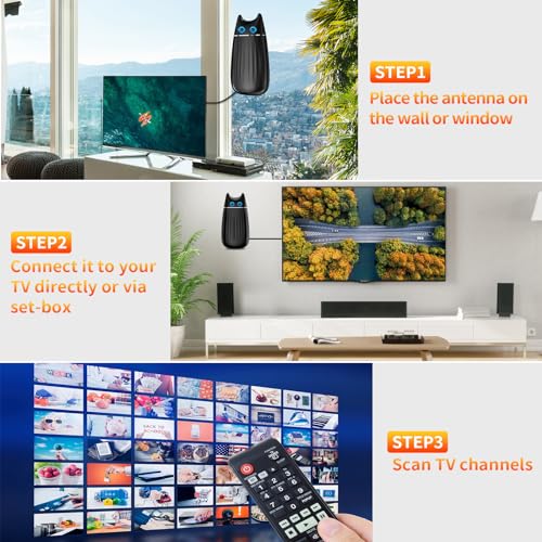 Digital TV Antenna, 1000 Miles Range Indoor with Amplifier, 8K 4K 1080P, 36ft Cable J1390