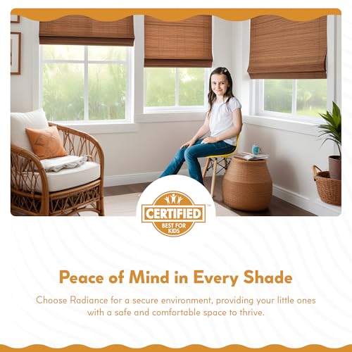Radiance Cordless Bamboo Roman Shades for Windows - Flatstick Blinds - Driftwood - 28.5 in. W x 64 in. L W228