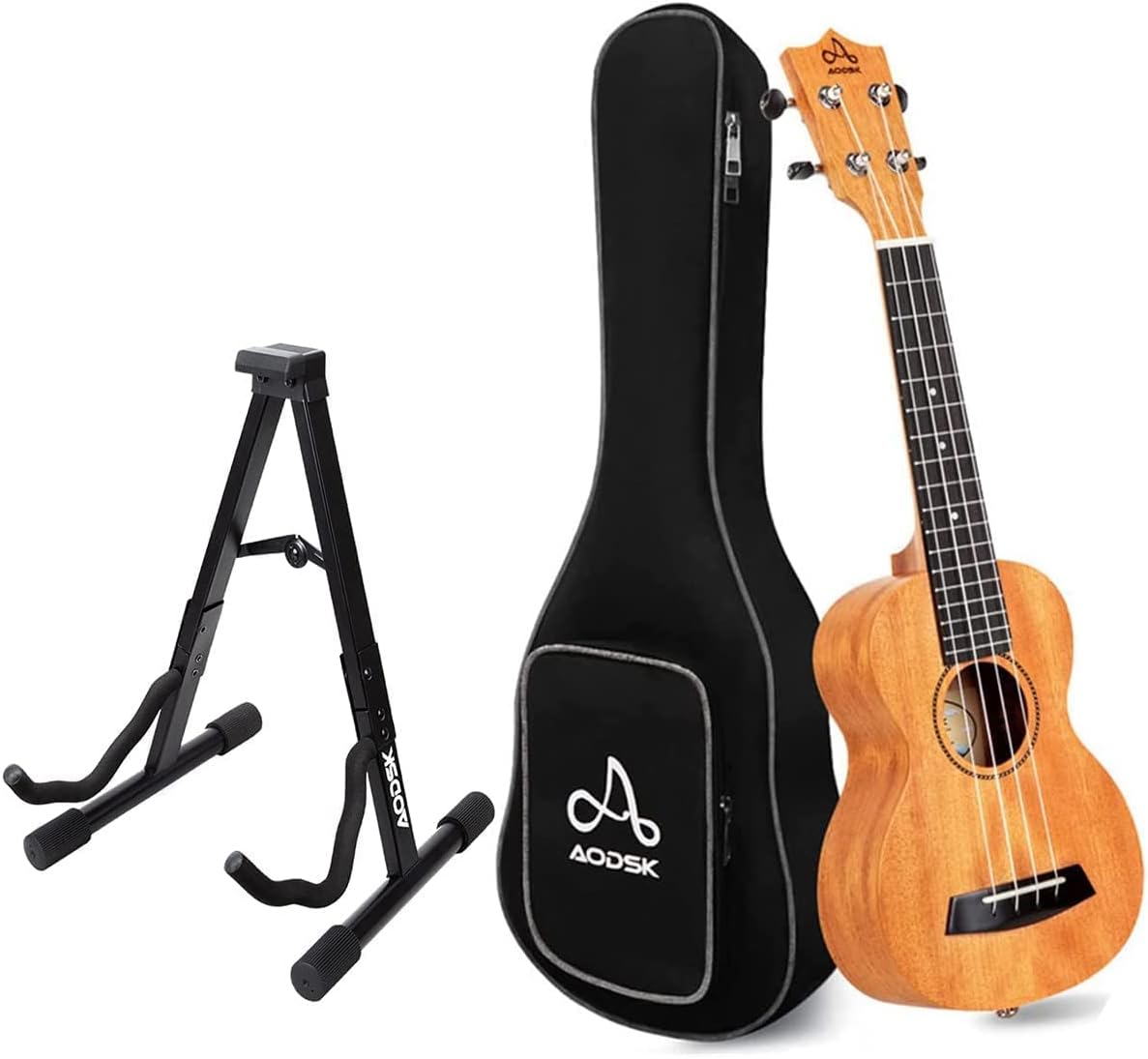 Soprano Ukulele for Beginners Kit for Kid Adult Student,Mahogany 21 Inch Hawaiian Starter Uke+Folding Guitar Stand