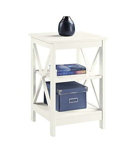 Convenience Concepts Oxford End Table with Storage Shelves, White Faux Marble/Black N969