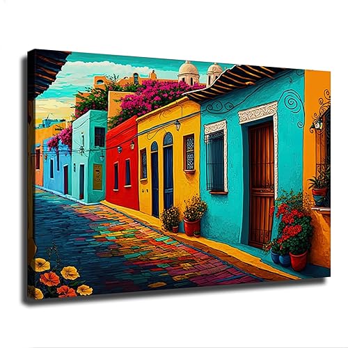 ISKADO Mexican Village Painting, Mexican Art Prints, Mexican Art Decor, Mexican Art Poster, Mexican Folk Art, Mexican Wall Art, Modern Mexican Art (Unframed,12x18inch)