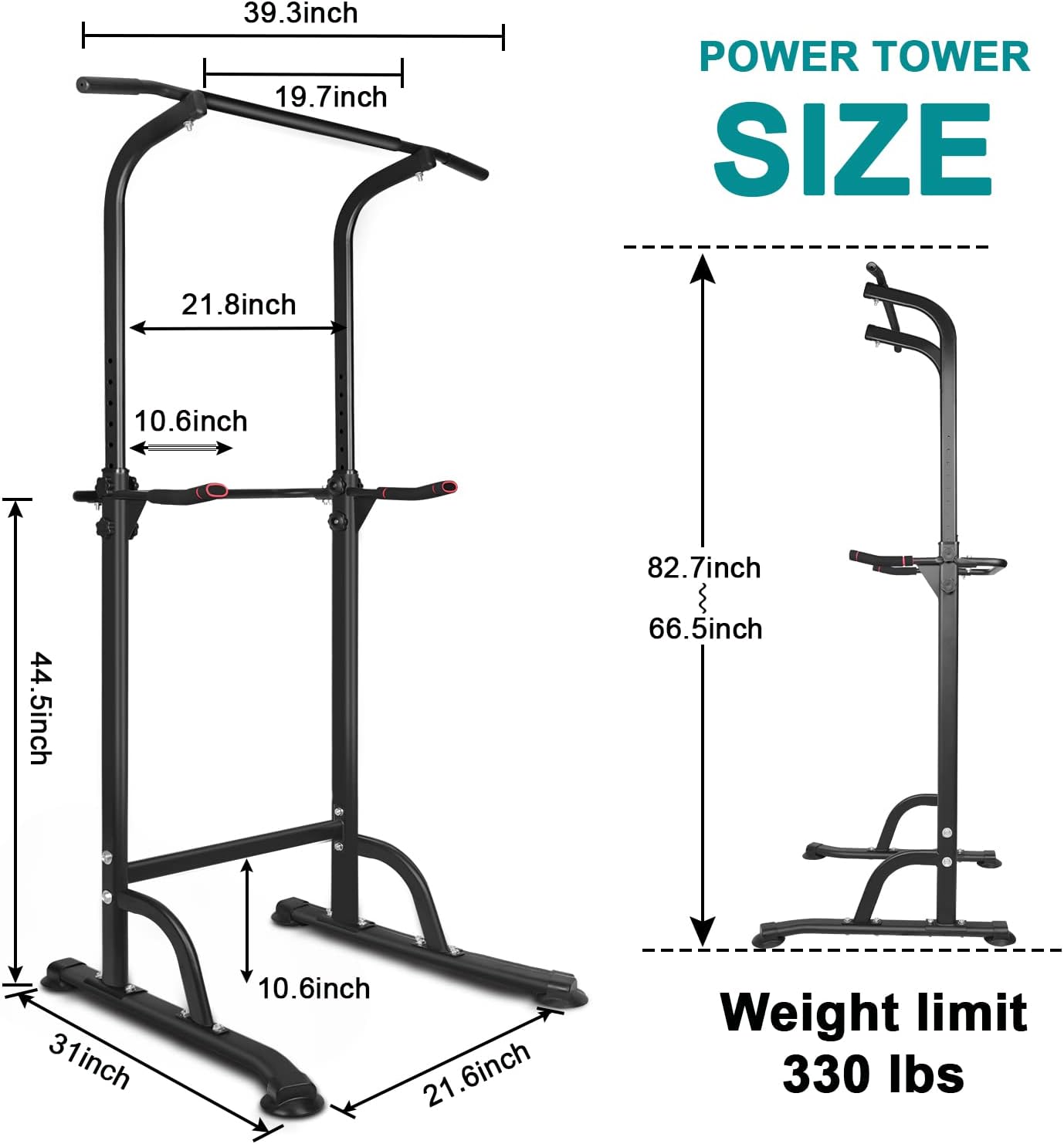 Power Tower Pull Up Bar Station, Free Standing Dip Station for Home Gym Y381201