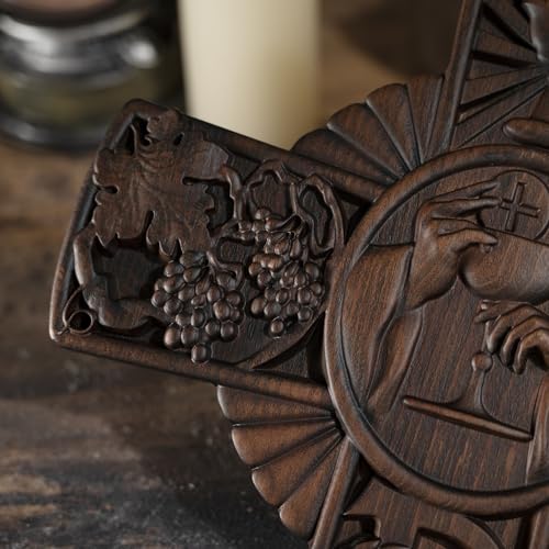 BGCOPPER Crucifix Wall Cross Handmade Wooden with Hook, Christian Wall Art, 14 Inch L40287