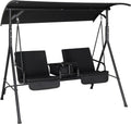 VINGLI Outdoor Porch Swing with Canopy, Heavy Duty 550 LBS Canopy Swing with Cup Holder & Ice Bag & Cushions for Yard, Pool, Lawn, Indoors, Black