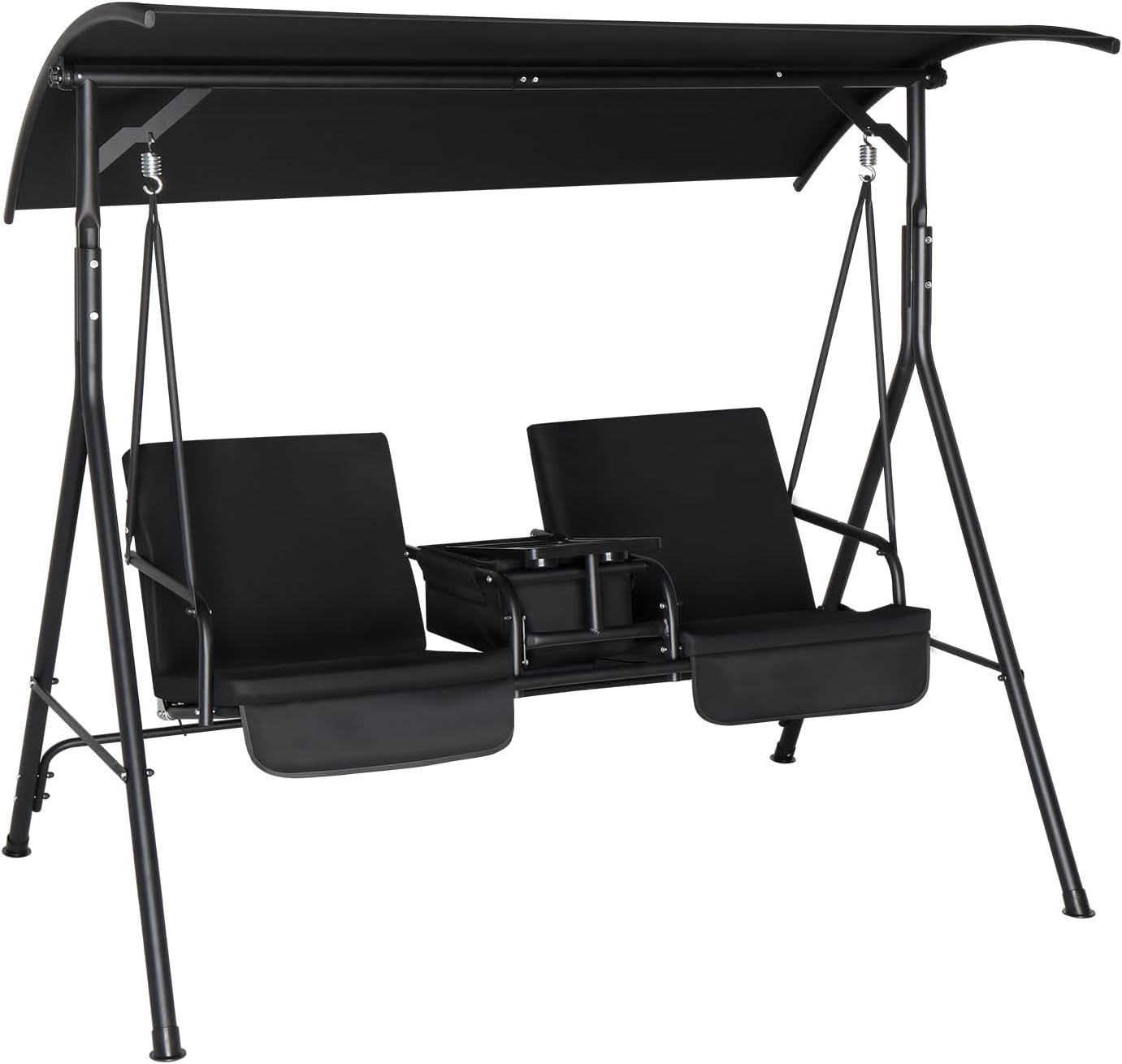 VINGLI Outdoor Porch Swing with Canopy, Heavy Duty 550 LBS Canopy Swing with Cup Holder & Ice Bag & Cushions for Yard, Pool, Lawn, Indoors, Black