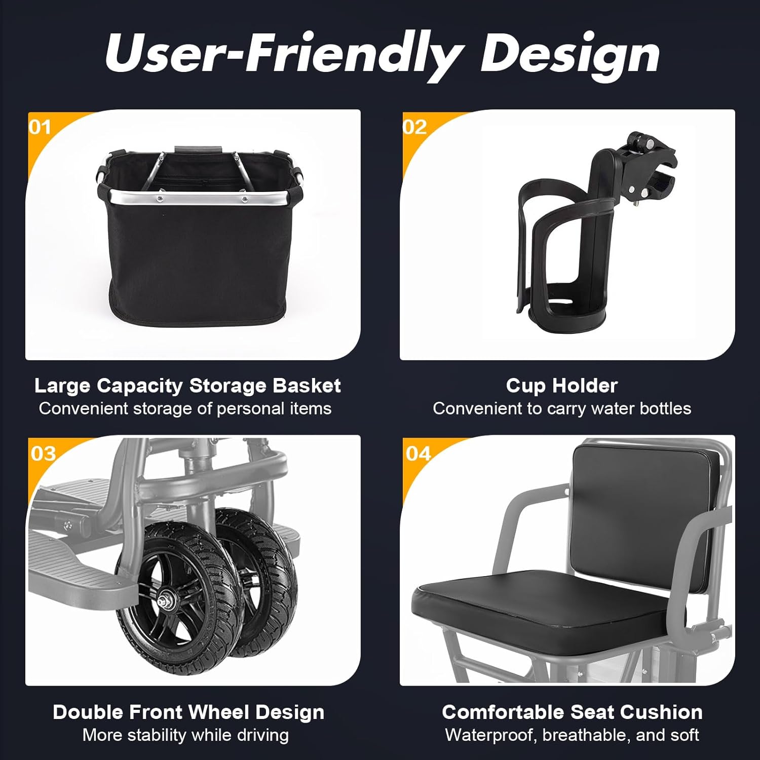 Folding Mobility Scooter for Adults, Dual Front Wheels, Airline Approved O460196