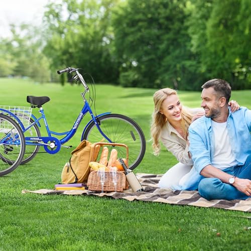 Adult Tricycle with Large Basket 24/26 Inch, 7-Speed 3-Wheel Bike I7207