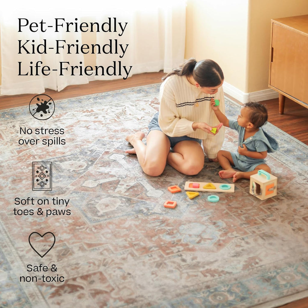 RUGGABLE Sarrah Vintage Area Rug - Machine Washable, Stain & Water Resistant - Hazel 5'x7' H273058