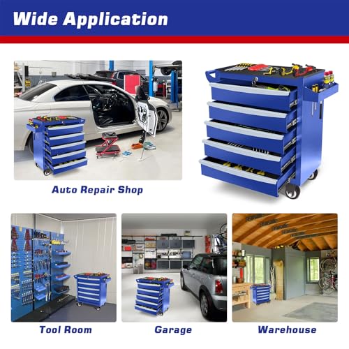 Rolling Tool Chest, Metal Tool Box with 5 Drawers, Lockable Garage Storage Cabinet Q978