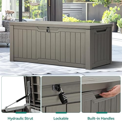 YITAHOME Outdoor Storage Box with Cushion, 120 Gallon, Lockable, Light Brown O374