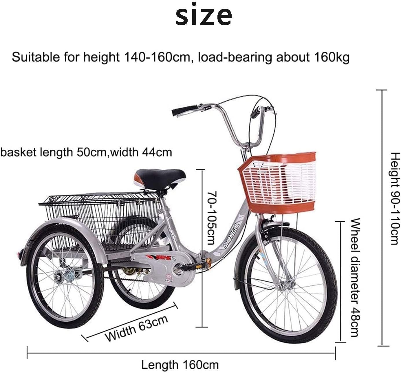 Adult Tricycle 3 Wheel Bike for Adults with Large Basket I38416