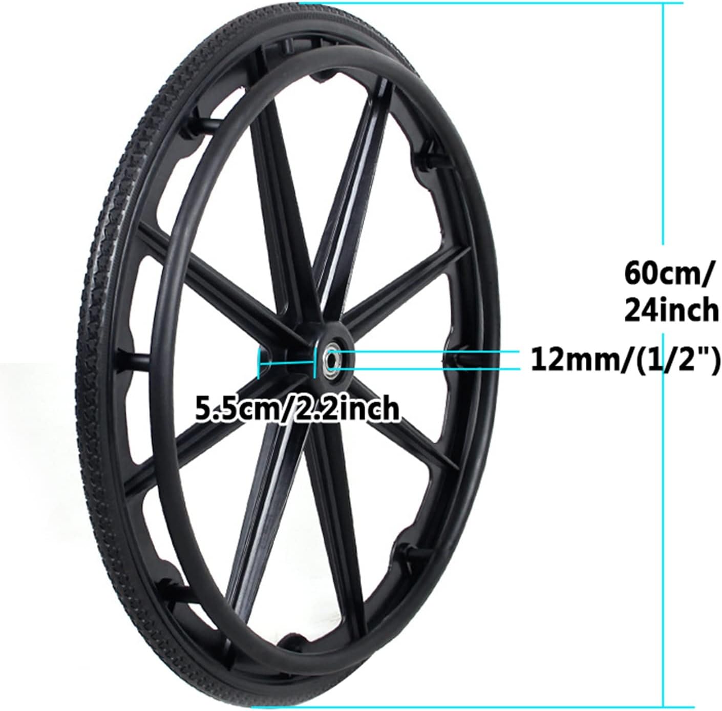 24 Inch Wheelchair Replacement Wheel, Solid Black Tire A247
