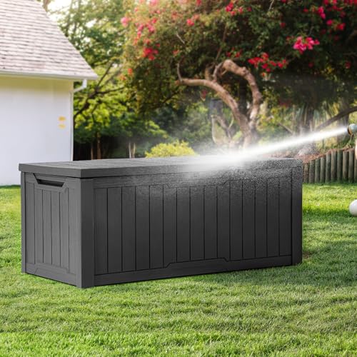 YITAHOME Outdoor Storage Box with Cushion, 120 Gallon, Lockable, Light Brown O374