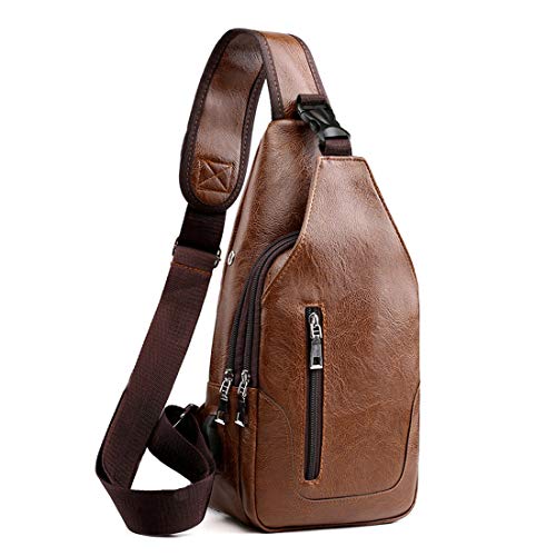 Seoky Rop Men Sling Bag Anti Theft Shoulder Bag Small Leather Crossbody Sling Backpack with USB Charge Port
