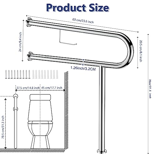 Toilet Grab Bar for Elderly, 24 Inch Height Adjustable Flip Up Bathroom Safety Rail H1737