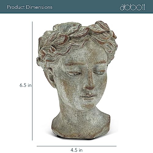 Abbott Collection Goddess Head Planter Extra Small Cement Pot for Indoor Outdoor Flowers Succulents Grey H82684
