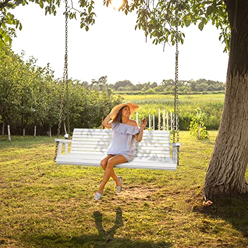 VINGLI Patio Wooden Porch Swing Chair with Hanging Chains, 5 FT, White W381253