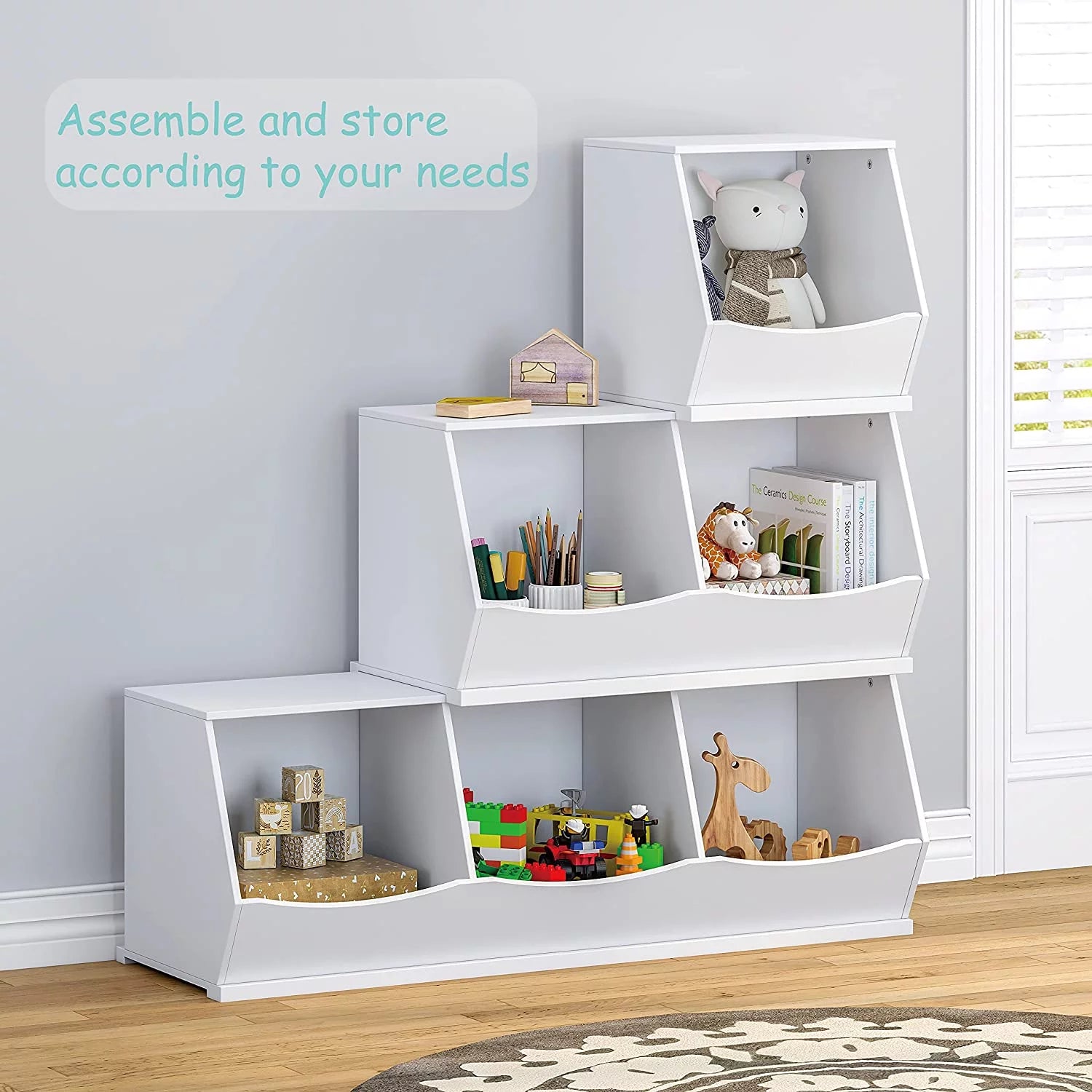 UTEX Toy Storage Organizer, Stackable Kids Toy Cubby, White C47264