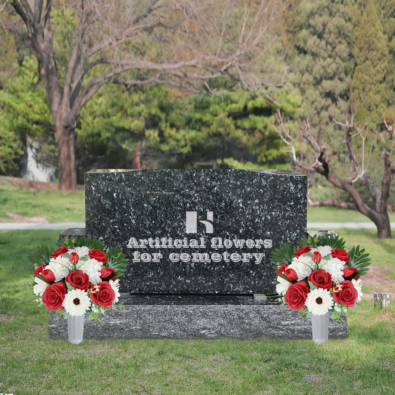 HENOMO Cemetery Flower with Grave Vase, Rose Mum and Hydrangea Mix Bouquet W182