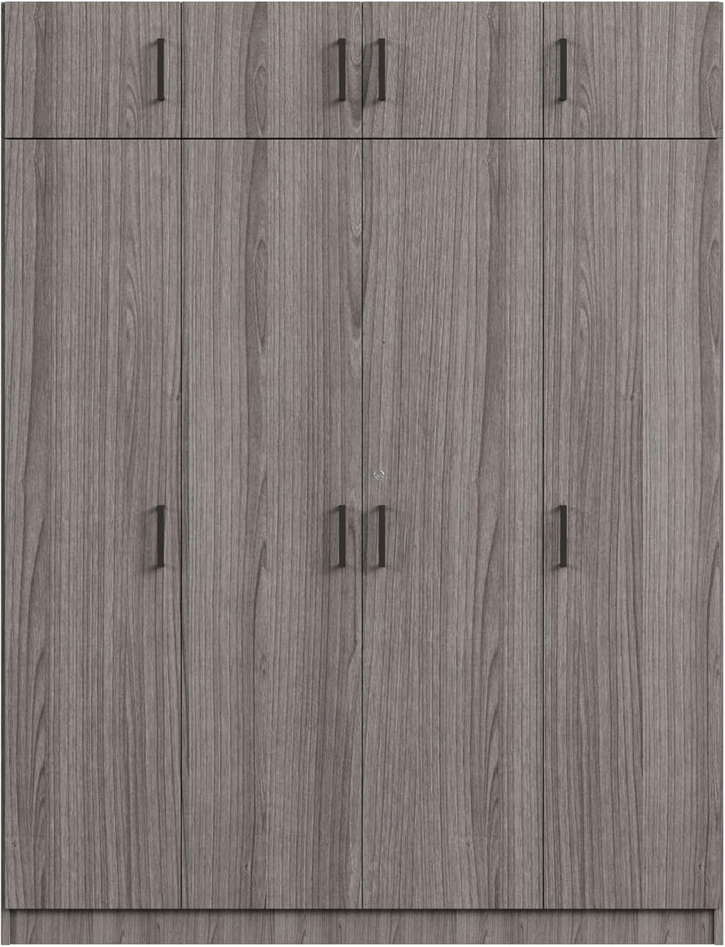 Modern 4-Door Wardrobe with Drawer, Wood High Cabinet Closet, Gray C380